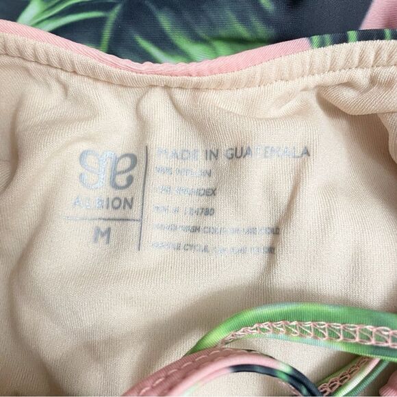 Albion Waikiki One Piece Swimsuit Pink Green Leaf Print Lace Up Back Size Medium - Picture 12 of 14